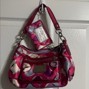 Coach Pink & Magenta Poppy Shoulder Bag with Match Wallet